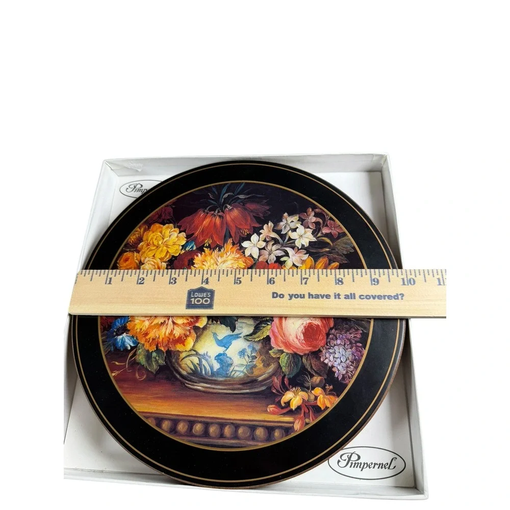 Pimpernel Floral Cork Backed Round Placemats Set 6 Made in England Original Box